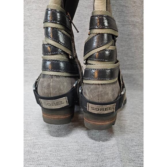 Sorel Womens Lolla Tall Boots US 8 Grey Leather Zip Belted Waterproof Boots - Picture 6 of 10